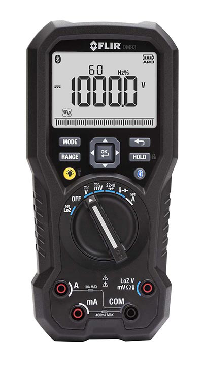FLIR DM93 High Accuracy True RMS Digital Multimeter With LoZ and VFD Filter, 1000 VAC/VDC, 10 A, 40 MOhm