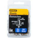 Stanley PSS42-1B Blind Rivet, 1/8 in Dia, 1/8 in L, 1/8 in Grip, Round Head, Steel