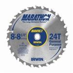 Irwin Marathon 14050ZR Circular Saw Blade, 8-1/4 in Dia x 0.055 in THK, 5/8 in Arbor, Carbide Blade, 24 Teeth