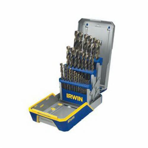 Irwin Turbomax 3018006B Jobber Length Drill Set, 1/16 in Min Drill Bit, 1/2 in Max Drill Bit, 135 deg Drill Point Angle, 29 Pieces, HSS, Black/Gold Oxide