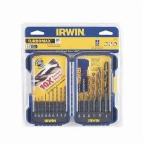 Irwin Turbomax 318015 Pro Drill Set, 1/16 in Min Drill Bit, 3/8 in Max Drill Bit, 135 deg Drill Point Angle, 15 Pieces, HSS, Black/Gold Oxide