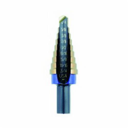 Irwin Unibit 10234CB-BAG Step Drill Bit, 3/16 in Dia Min Hole, 7/8 in Dia Max Hole, 12 Steps, M35 HSS-Co 5, 12 Hole Sizes, 3/8 in Shank