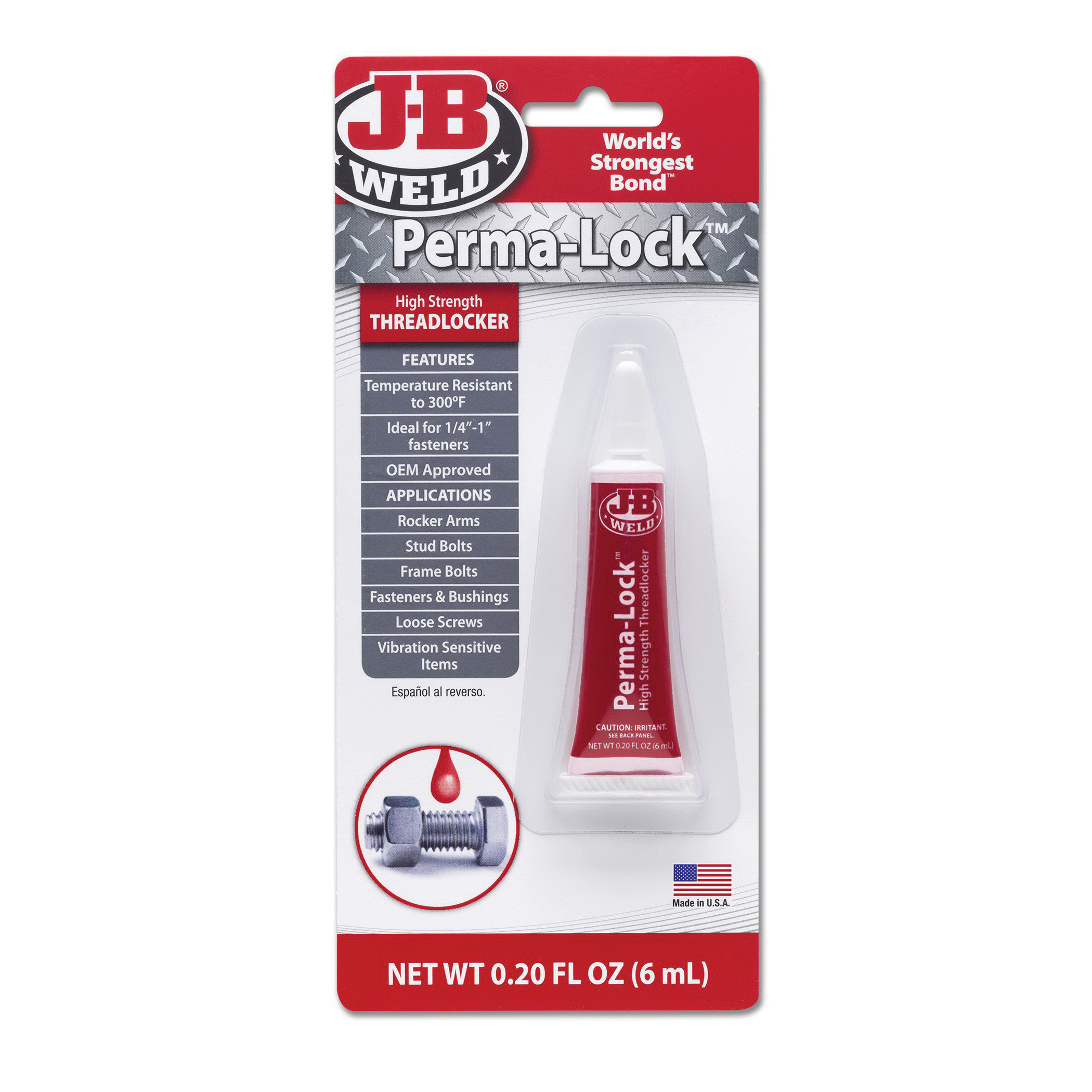 J-B Weld Perma-Lock 27106 High Strength Threadlocker, 6 mL Tube, Liquid Form, Red
