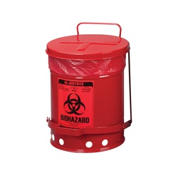 Justrite 05910R Biohazard Waste Can, 6 gal Capacity, 15.866 in Dia, 15-7/8 in H, Steel, Red, FM Approved, TUV Approved, OSHA 29 CFR 1910.1030