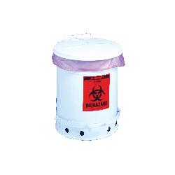 Justrite 05930 Biohazard Waste Can, 10 gal Capacity, 13.937 in Dia, 18-1/4 in H, Galvanized Steel, White, FM Approved, TUV Approved, OSHA 29 CFR 1910.1030