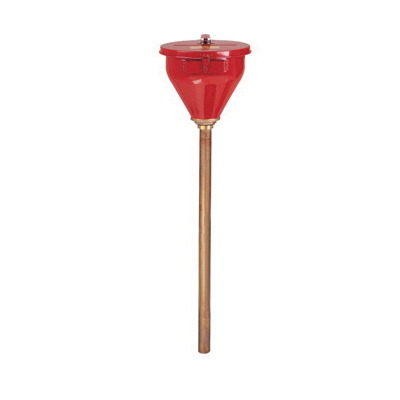 Justrite 08205 Safety Drum Funnel With Self-Closing Cover and 32 in Flame Arrester, Powder Coated, For Use With 30 and 55 gal Drums, 2.6 qt Funnel Capacity, 2 in NPS-NPT, Steel, Red