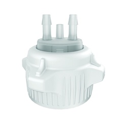 Justrite 12855 Open Top Carboy Cap With Adapter, (2) 1/4 in Molded-In Hose Barbs and Vent, 3 in Dia x 53 mm Mouth, Polypropylene, White