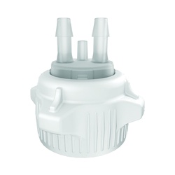 Justrite 12856 Open Top Carboy Cap With Adapter, (2) 5/16 in Molded-In Hose Barbs and Vent, 3 in Dia x 53 mm Mouth, Polypropylene, White