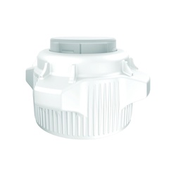 Justrite 12858 Open Top Carboy Cap With Closed Adapter, 5 in Dia x 83 mm Mouth, Polypropylene, White