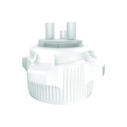 Justrite 12860 Open Top Carboy Cap With Adapter, (2) 1/2 in Molded-In Hose Barbs and Vent, 5 in Dia x 83 mm Mouth, Polypropylene, White