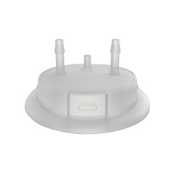 Justrite 12864 Carboy Cap Adapter With (2) 1/8 in Molded-In Hose Barbs and Vent, 3.2 in Dia x 53 mm Mouth, Polypropylene, White