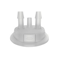 Justrite 12865 Carboy Cap Adapter With (2) 1/4 in Molded-In Hose Barbs and Vent, 3.2 in Dia x 53 mm Mouth, Polypropylene, White