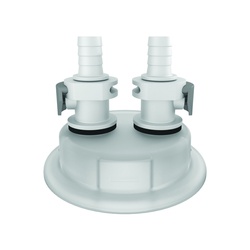 Justrite 12870 Carboy Cap Adapter With (2) 3/8 in Hose Barbs and Quick-Connects, 3.2 in Dia x 83 mm Mouth, Polypropylene, White