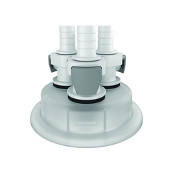 Justrite 12872 Carboy Cap Adapter With (3) 3/8 in Hose Barbs and Quick-Connects, 3.2 in Dia x 83 mm Mouth, Polypropylene, White