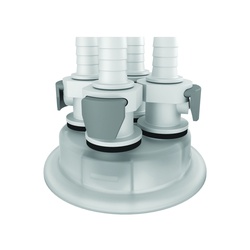 Justrite 12874 Carboy Cap Adapter With (4) 3/8 in Hose Barbs and Quick-Connects, 3.2 in Dia x 83 mm Mouth, Polypropylene, White