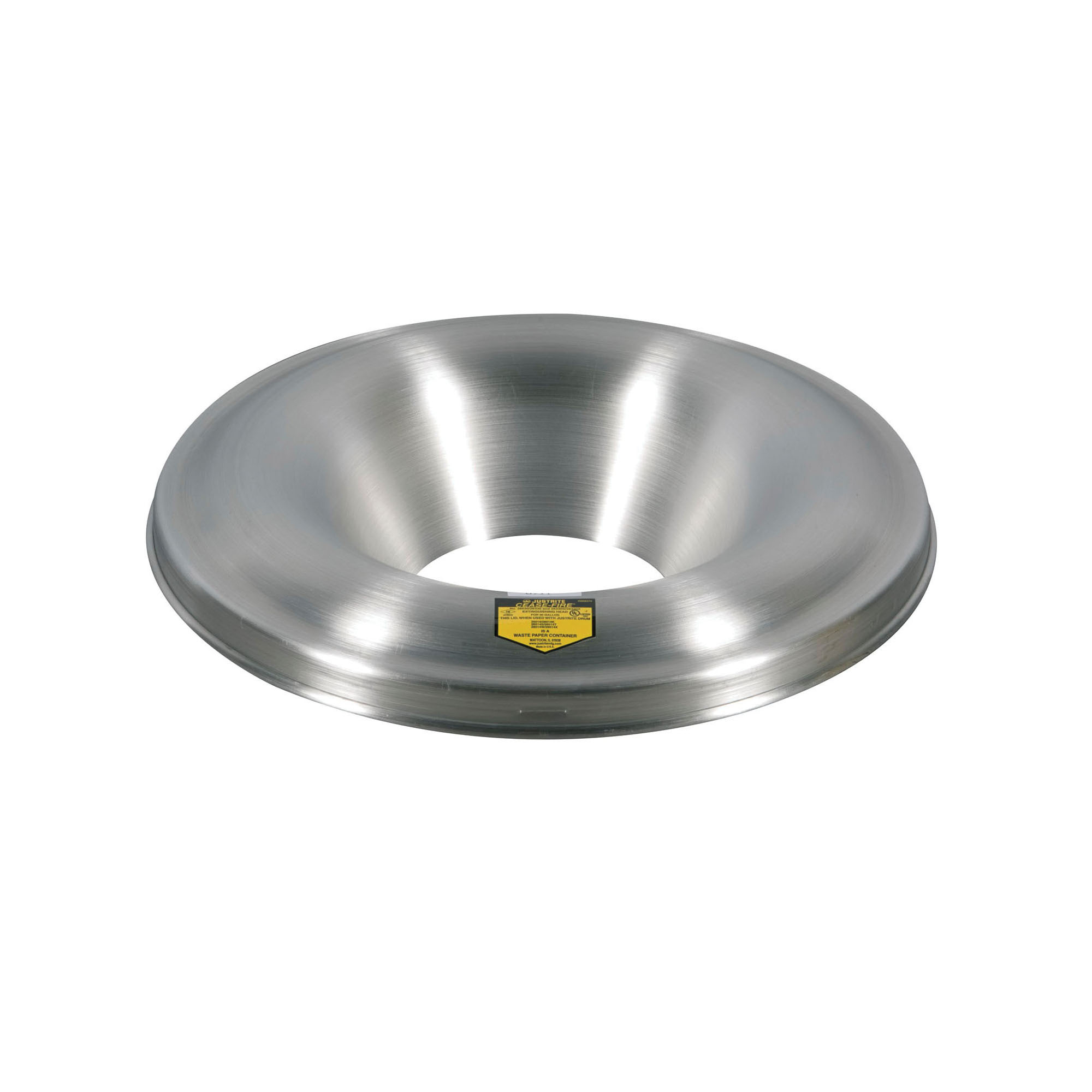 Justrite 26512 Drum Can Head, 5-1/4 in Dia Opening 15-1/8 in OD, For Use With Cease-Fire 12 and 15 gal Waste Receptacle Safety Drum Can, Aluminum, Aluminum