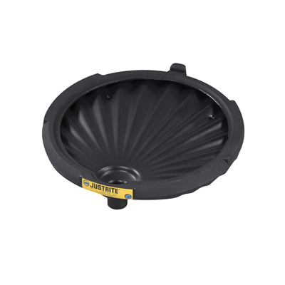 Justrite 28680 Non-Flammable Drum Funnel Cover, For Use With Closed Head 30 and 55 gal Drum, 2.5 gal Sump Capacity, Polyethylene, Black