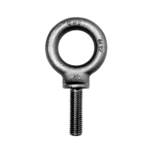 KEN FORGING M12 Fully Threaded Shoulder Pattern Eye Bolt, M12x1.75, 38 mm L Shank, Drop Forged Carbon Steel, Self-Colored