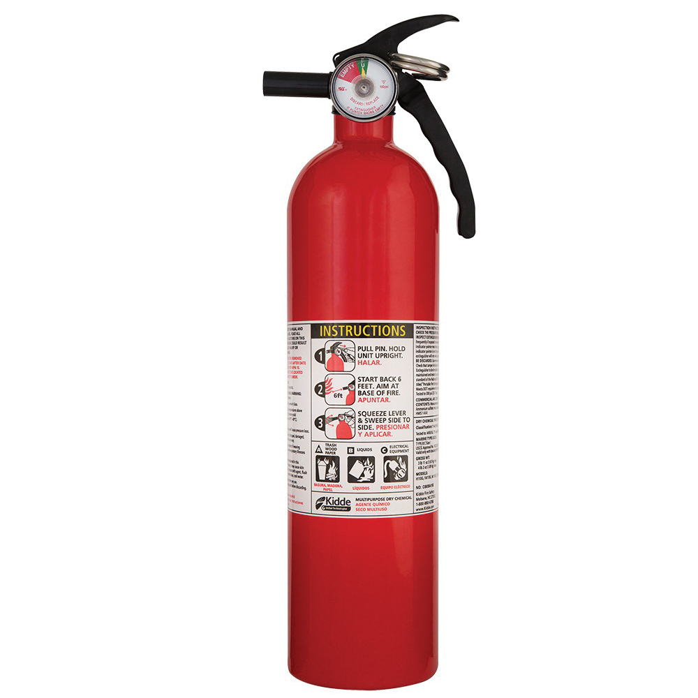 Kidde 466142MTL Chemical Dry Multi-Purpose Fire Extinguisher, Disposable Extinguisher, Class: A/B/C, UL Rating: 1A:10B:C, Extinguishing Agent: Monoammonium Phosphate