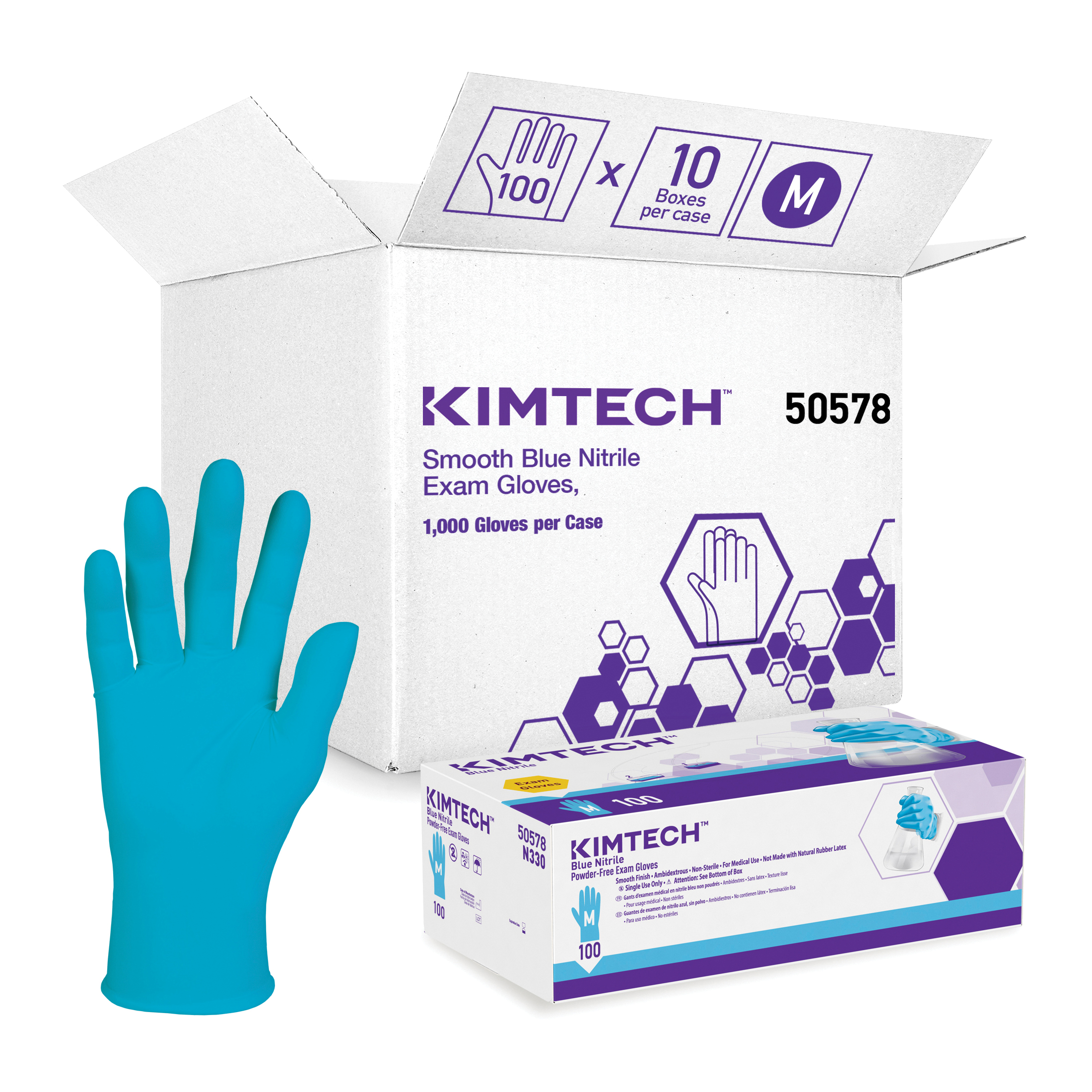 Kimtech* 50578 Disposable Gloves, M, Nitrile, Blue, 9-1/2 in L, Non-Powdered, Textured/Smooth, 6 mil THK, Application Type: Exam/Medical Grade, Ambidextrous Hand