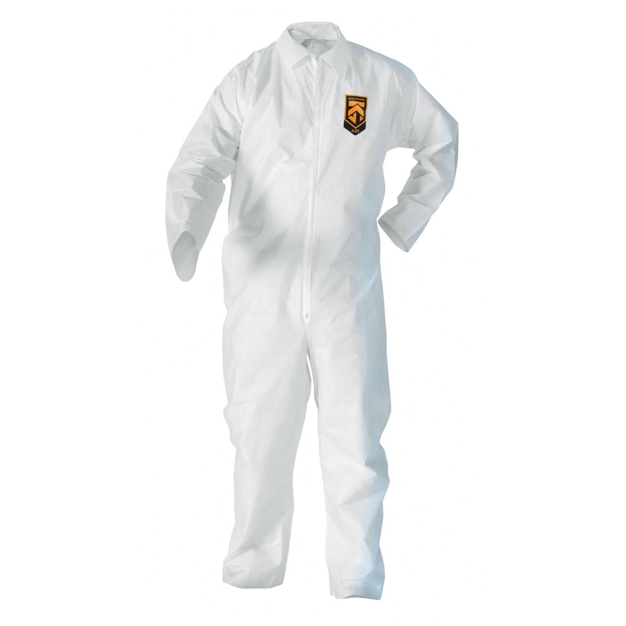 KleenGuard 10468 A10 Breathable Collared Light Duty Lightweight Disposable Coverall, Unisex, L, White, SMS Fabric, 25 in Chest, 38 in L Inseam