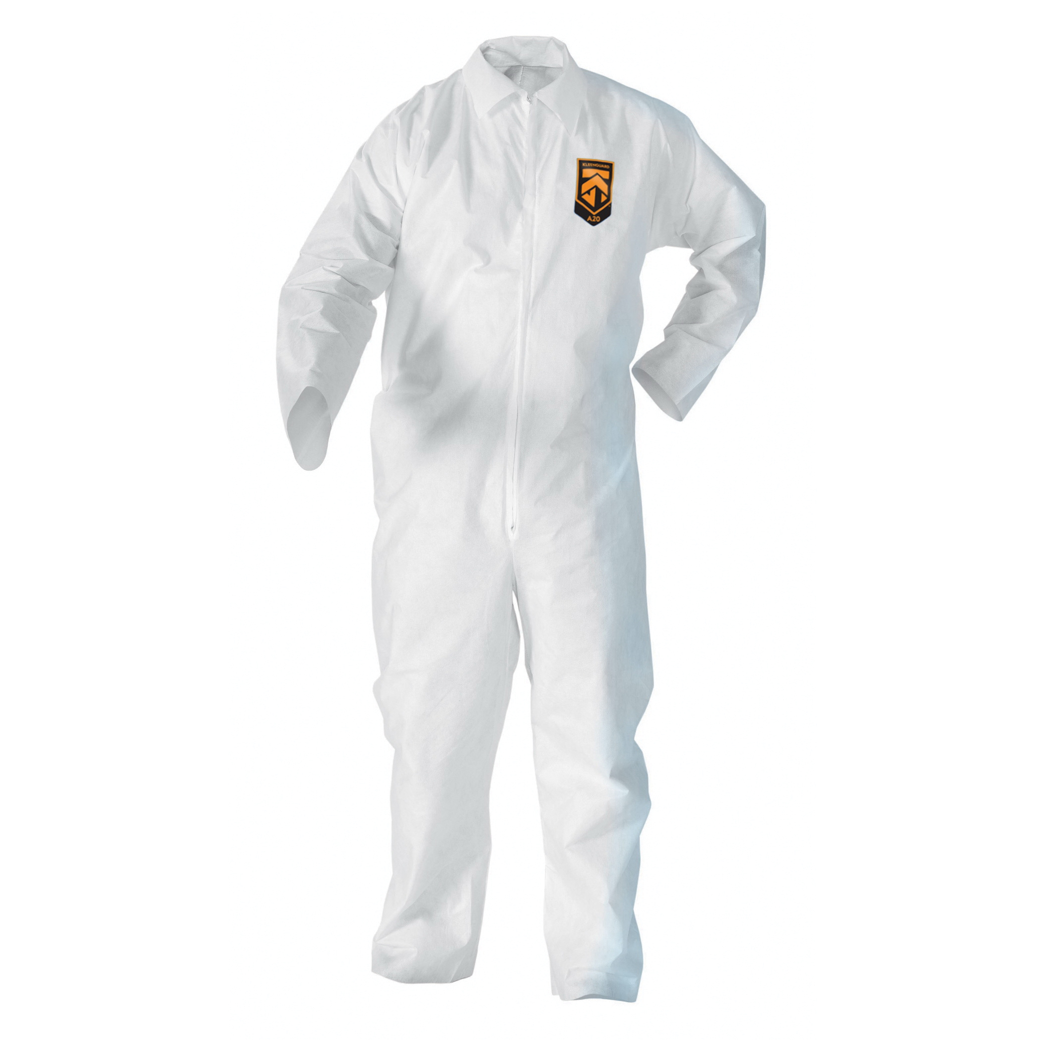 KleenGuard 10636 A10 Breathable Collared Light Duty Lightweight Disposable Coverall, Unisex, XL, White, SMS Fabric, 26-1/2 in Chest, 38-1/2 in L Inseam