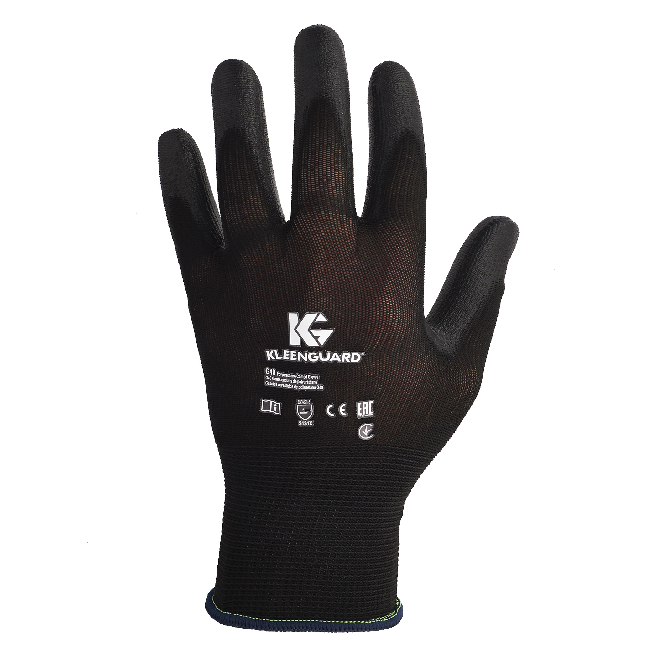 KleenGuard 13837 G40 Thin Mil General Purpose Gloves, Coated, S/SZ 7, Polyurethane Palm, Nylon, Black, Knit Wrist Cuff, Polyurethane Coating, Resists: Abrasion, Cut, Puncture and Tear, Unlined Lining, Seamless