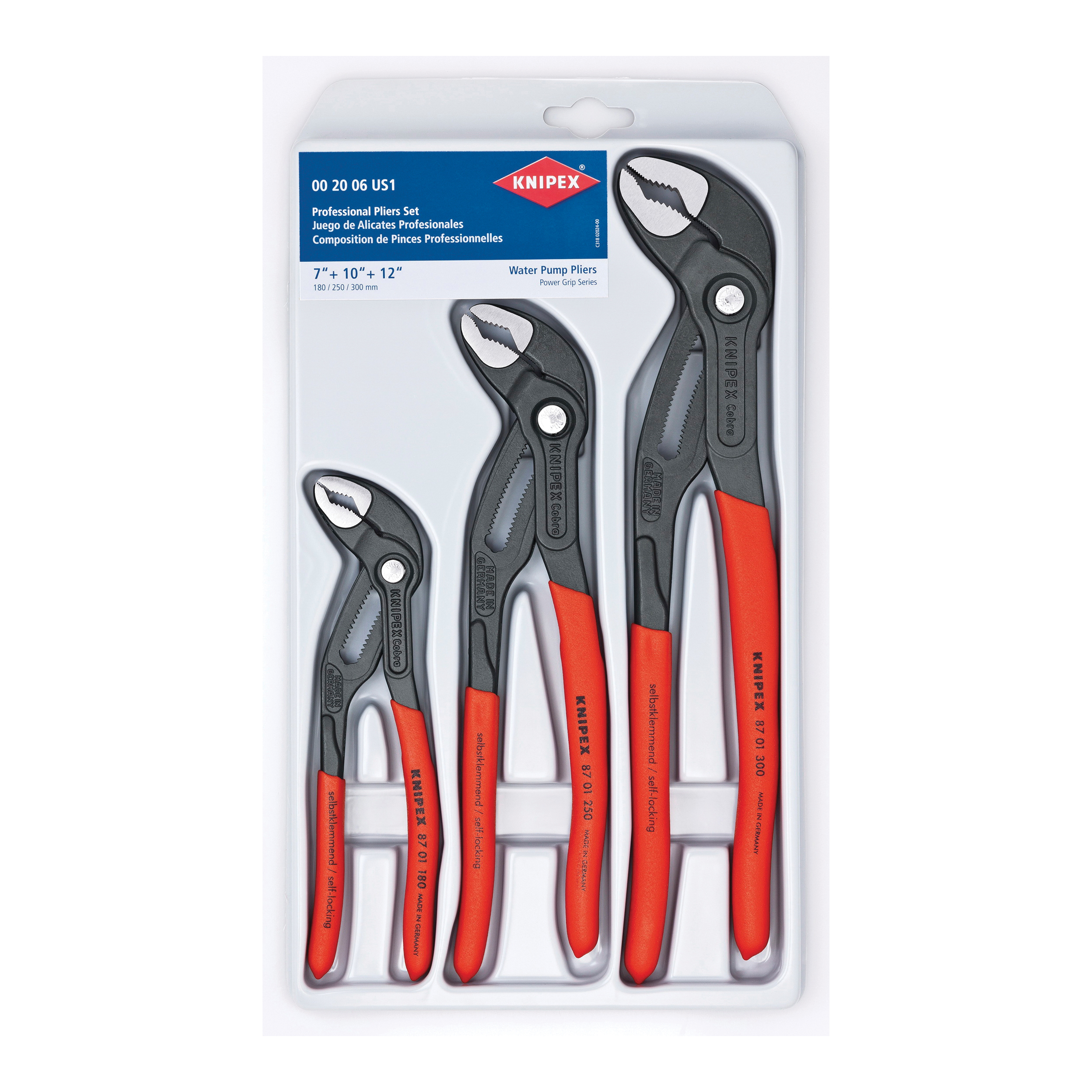 Knipex 00 20 06 US1 Plier Set, Cobra, 3 Pieces