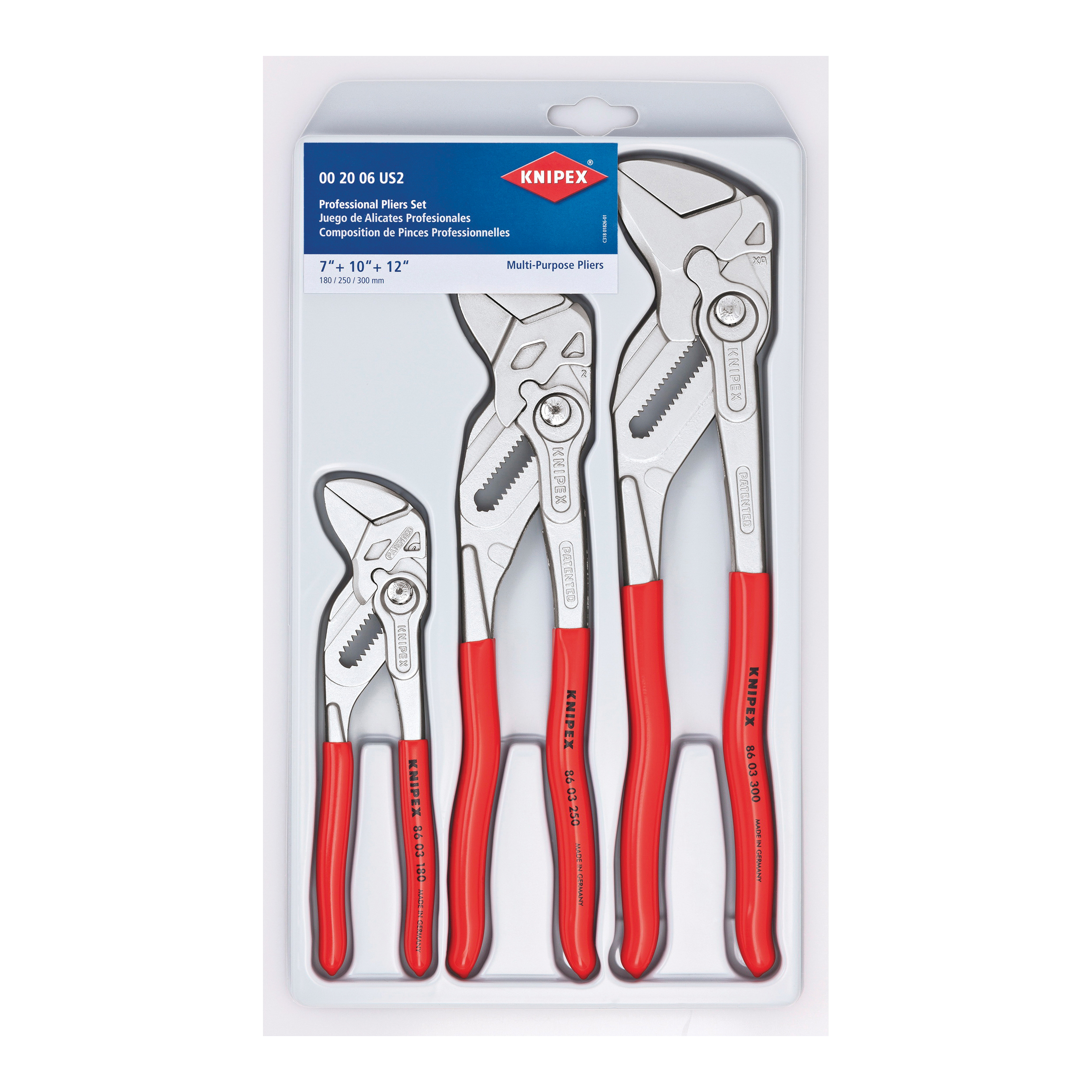 Knipex 00 20 06 US2 Combination Plier Wrench Set, 3 Pieces
