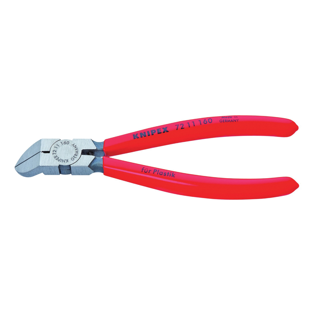 Knipex 72 11 160 Diagonal Cutting Plier With Opening Spring, 15/16 in L x 3/4 in W Chrome Vanadium Electric Steel Angled/Oval Jaw, 6-1/4 in OAL, Flush Cut, DIN ISO 5746