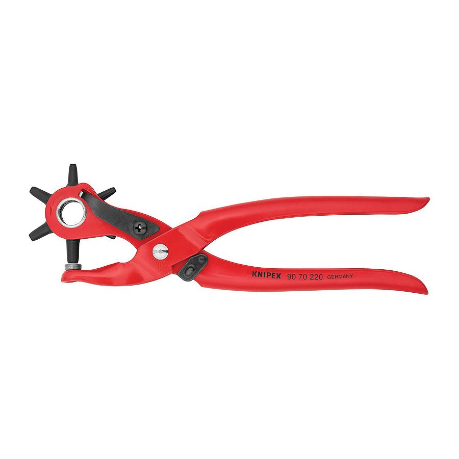 Knipex 90 70 220 Interchangeable Revolving Punch Plier With Opening Spring and Locking Lever, 5/64, 3/32, 1/8, 9/64, 5/32, 13/64 in Wires Cutting, 8-3/4 in OAL