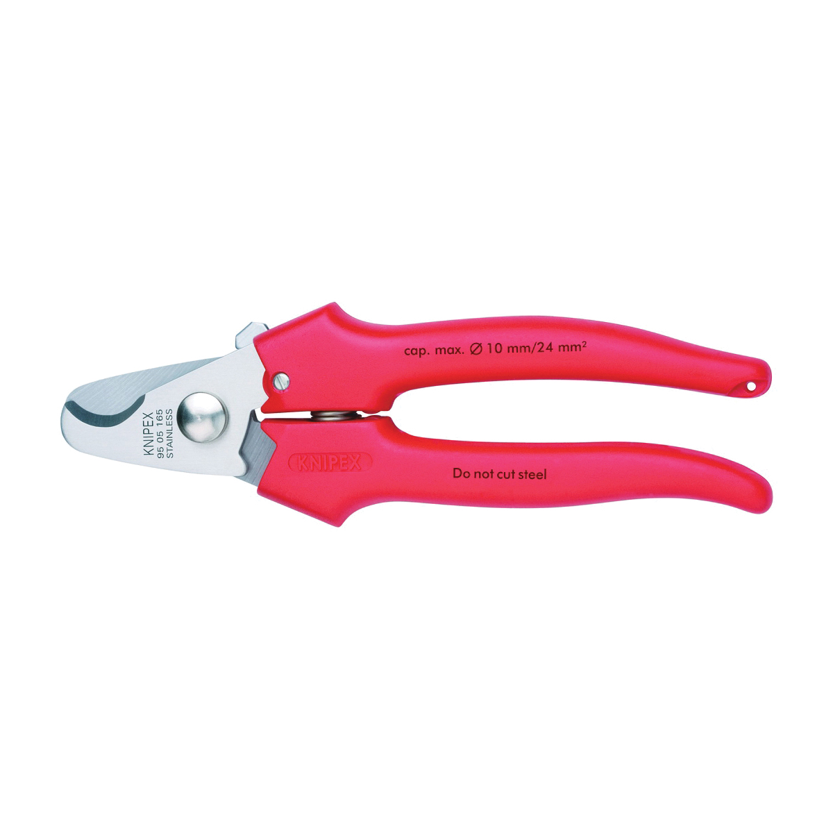 Knipex 95 05 165 Combination Cable Shear With Opening Spring and Locking Device, 6-1/2 in OAL, Stainless Steel Blade, Plastic Coated Handle