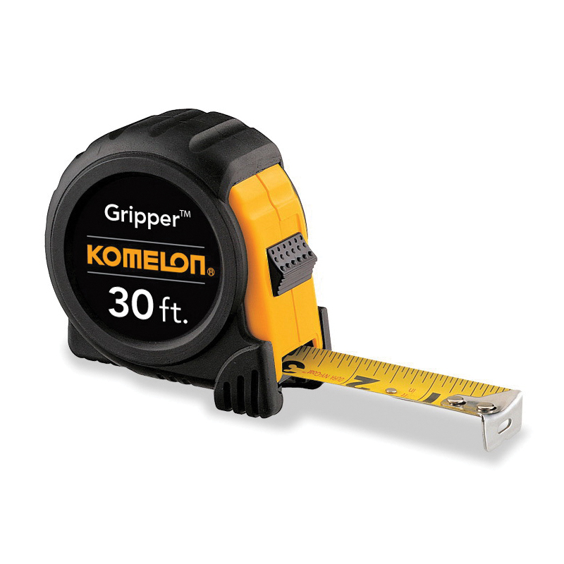 Komelon Gripper 5430 Measuring Tape, 30 ft L x 1 in W Blade, Steel, Imperial, 1/16 in
