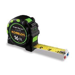 Komelon Monster MagGrip 7116 Magnetic Tip Measuring Tape, 16 ft L x 1 in W Blade, Steel, Imperial, 1/16 in