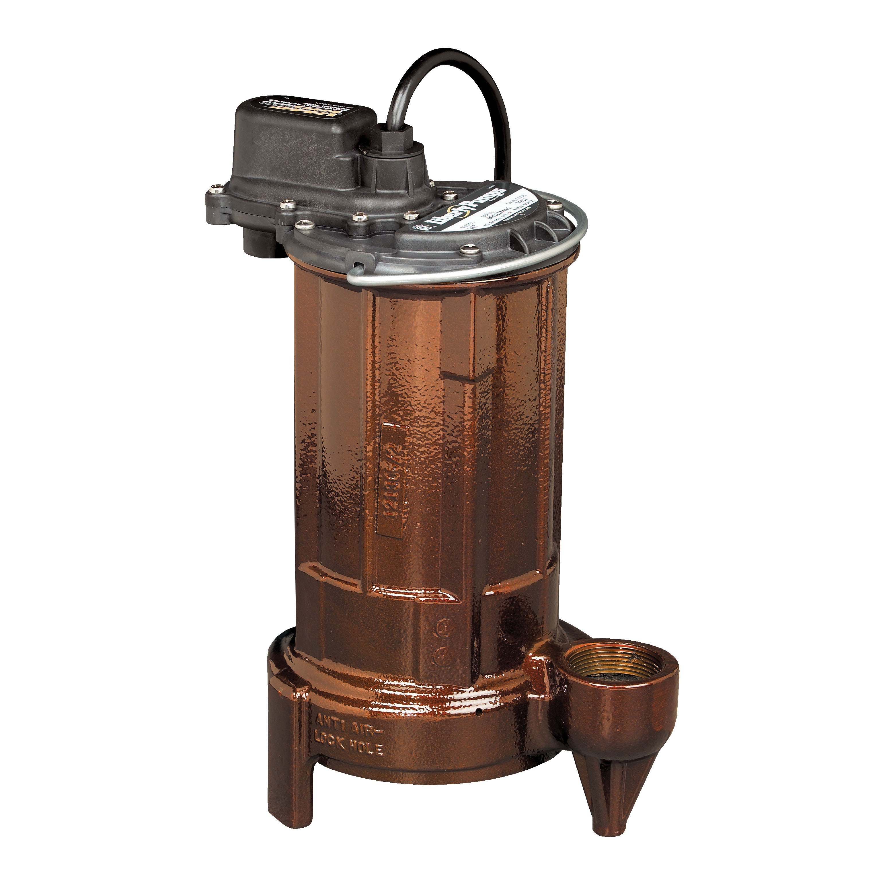 Liberty Pumps 280-2 Manual Submersible Sump Pump, 63 gpm Flow Rate, 1-1/2 in Outlet, 1 ph, 1/2 hp, Cast Iron, Import