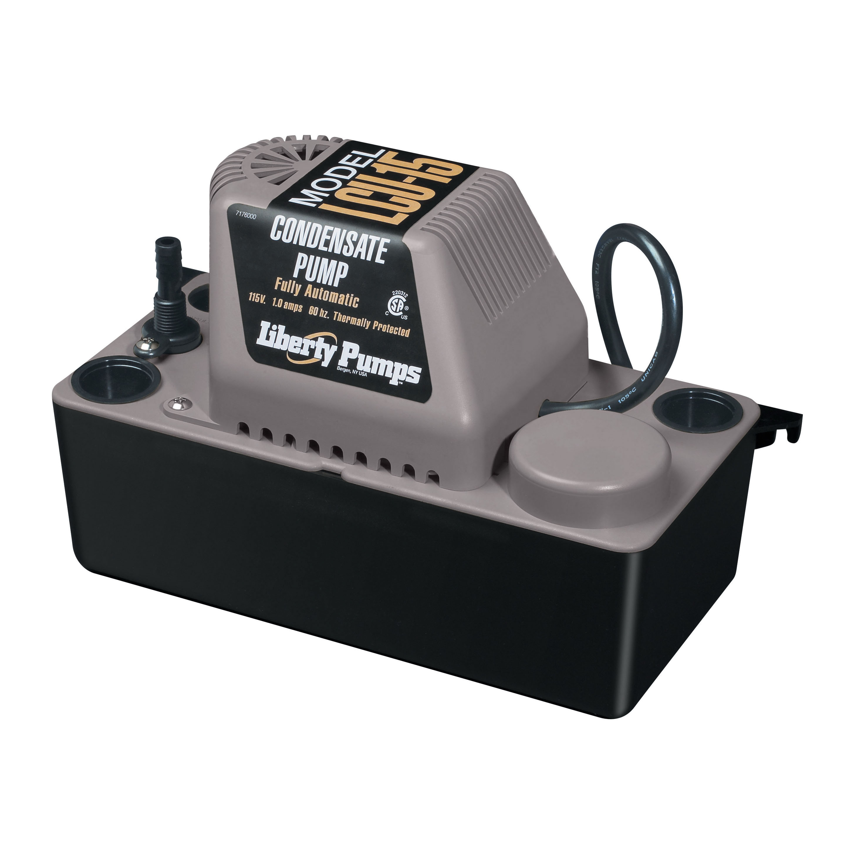 Liberty Pumps LCU-15 Condensate Pump, 85 gpm Flow Rate, 3/8 in OD Outlet, 15 ft Shutoff Head, 1/50 hp Power Rating