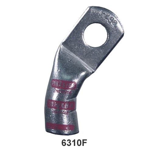 MagnaLug 6310-005F Heavy Duty Right Elbow Lug, 3/8 in Stud, Crimp Connection, Tin Plated Copper Connection, 2 AWG, 1 AWG