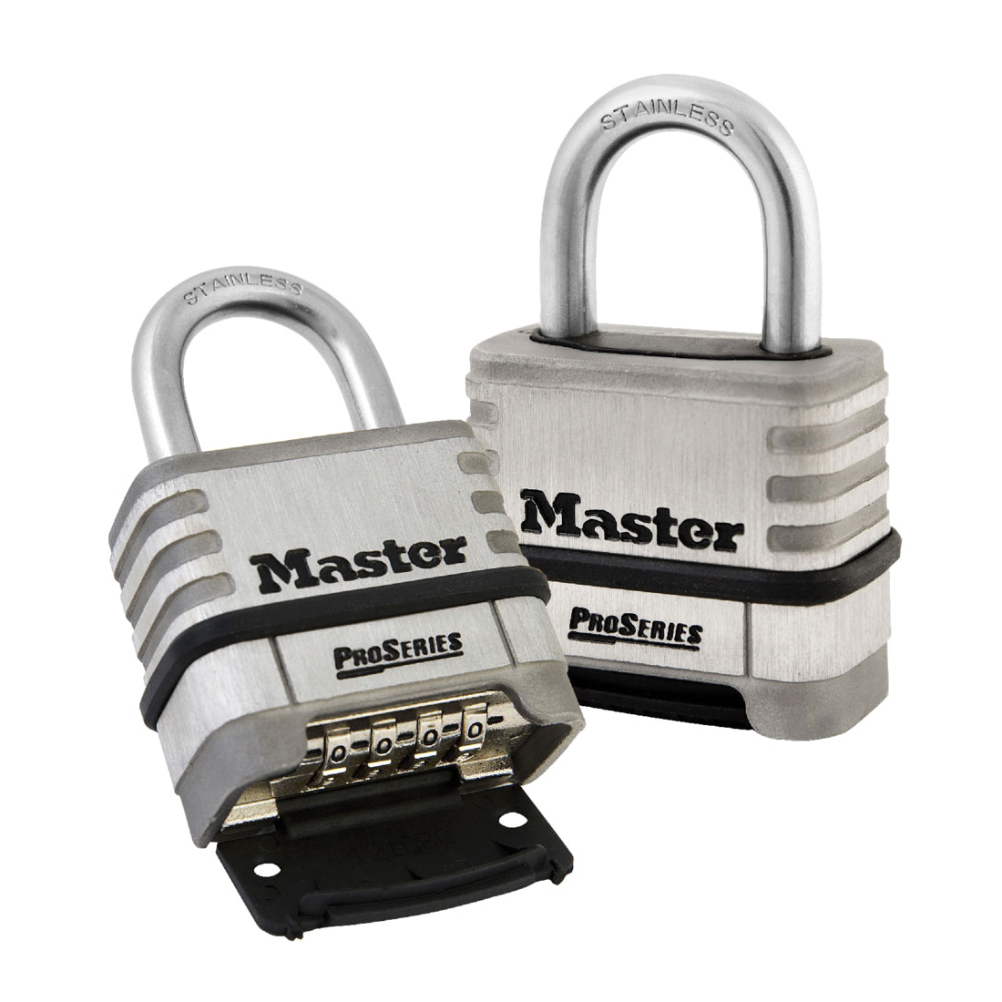 Master Lock 1174 ProSeries Resettable Rectangular Safety Padlock, 5/16 in Shackle, Stainless Steel Body, Deadbolt Locking Locking