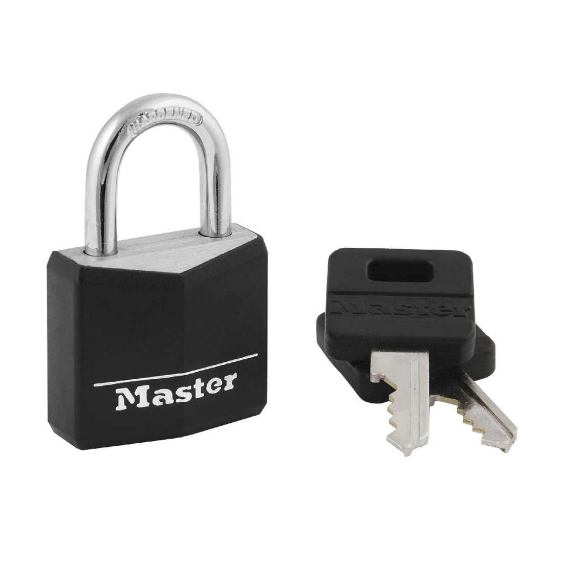 Master Lock 131D Safety Padlock, Different Key, Vinyl Body, 3/16 in Dia Shackle, Black, 4-Pin Cylindrical/Dual Locking Lever Locking Mechanism