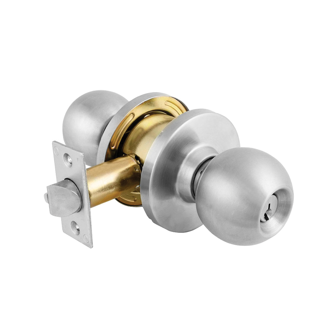 Master Lock BLC0932DKA4 Commercial Grade Cylindrical Ball Knob, 2-3/4 in Backset, For Door THK 1-3/8 or 1-3/4 in, 2-3/4 x 1-3/4 in Strike, 2 Grade, Polished Chrome/Brushed