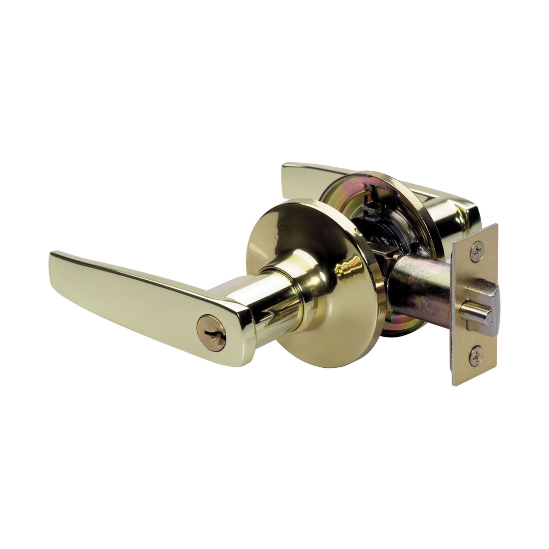 Master Lock SLL0103KA4 Door Lever Lockset, 2-3/8 in, 2-3/4 in Backset, For Door THK 1-3/8 to 1-3/4 in, 2-1/4 x 1-3/4 in Strike, 3 Grade, Polished Brass