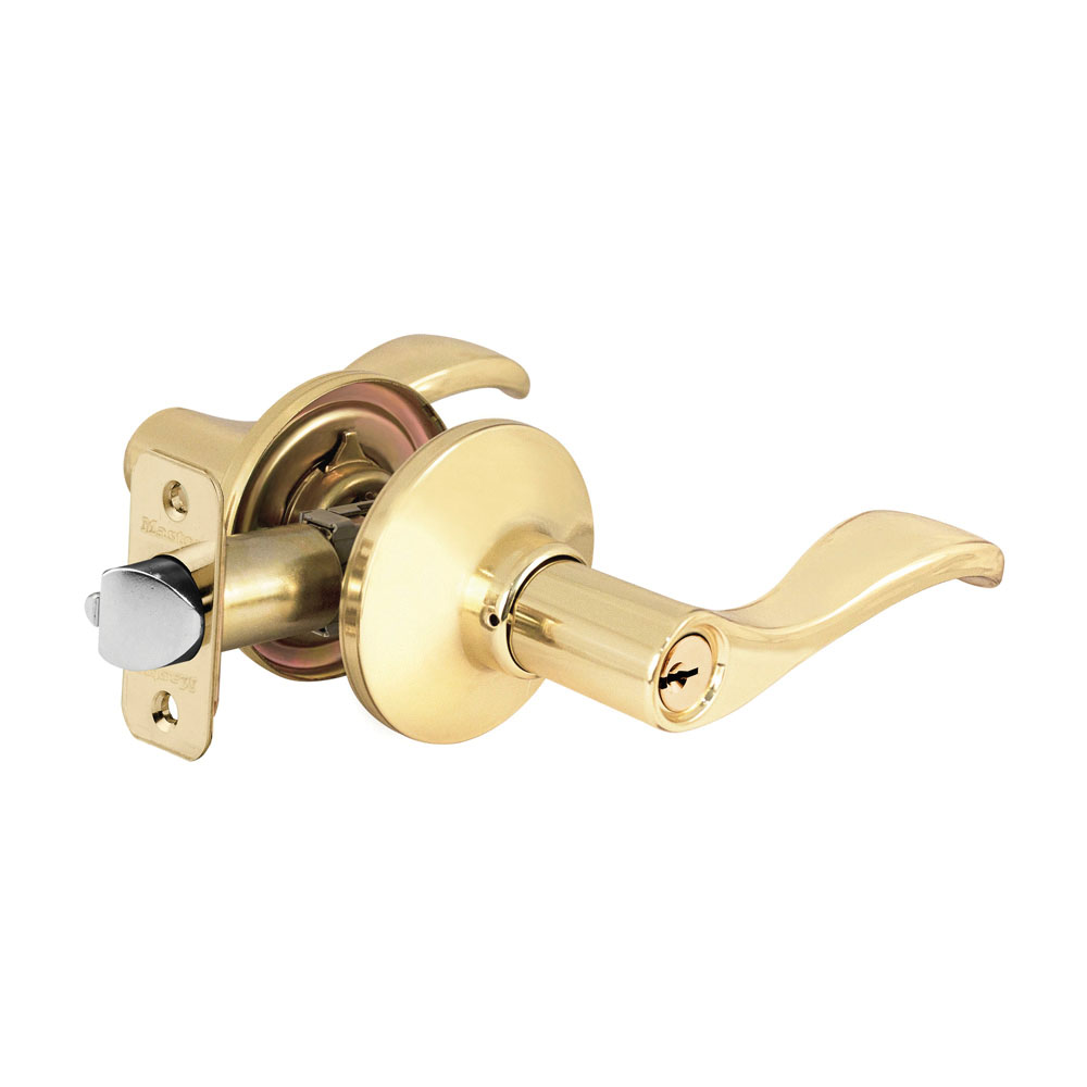 Master Lock WL0103KA4 Door Lever Lockset, 2-3/8 in, 2-3/4 in Backset, For Door THK 1-3/8 to 1-3/4 in, 2-1/4 x 1-3/4 in Strike, 3 Grade, Polished Brass