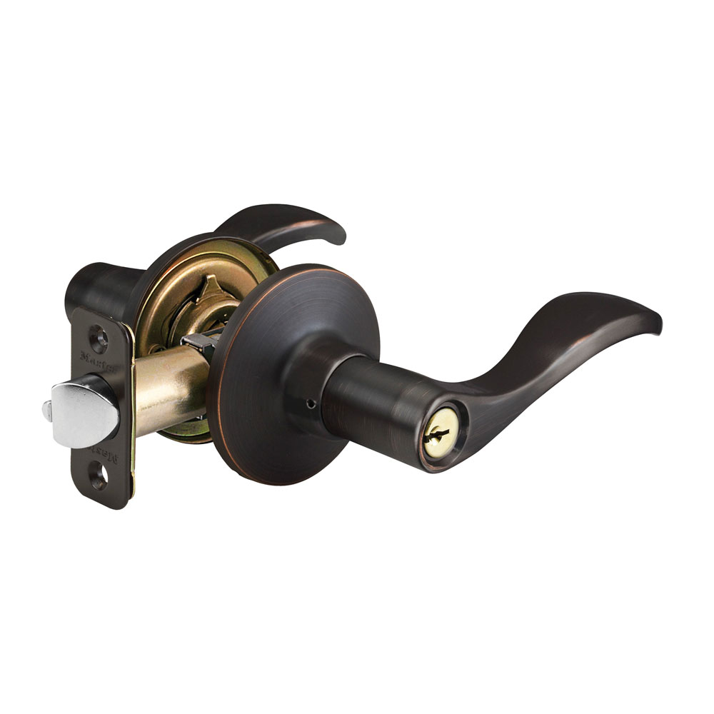 Master Lock WL0112PKA4 Door Lever Lockset, 2-3/8 in, 2-3/4 in Backset, For Door THK 1-3/8 to 1-3/4 in, 2-1/4 x 1-3/4 in Strike, 3 Grade, Aged Bronze