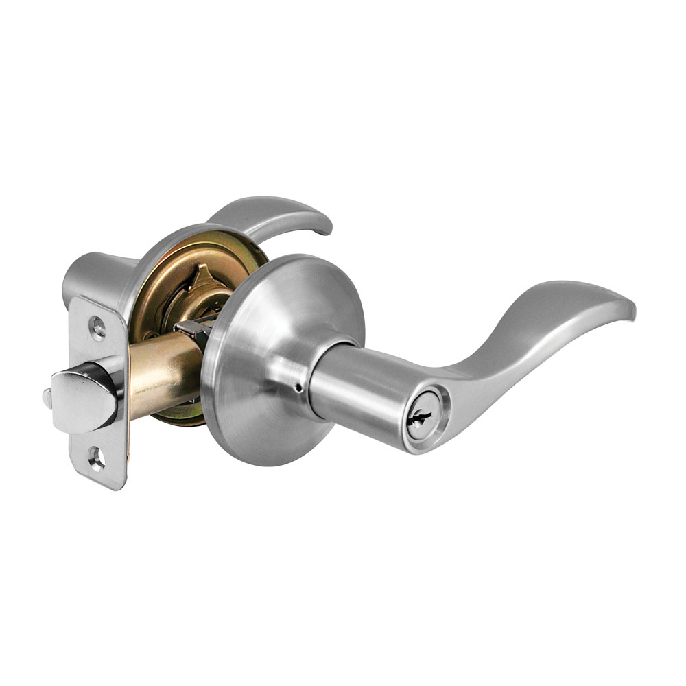 Master Lock WL0115KA4 Door Lever Lockset, 2-3/8 in, 2-3/4 in Backset, For Door THK 1-3/8 to 1-3/4 in, 2-1/4 x 1-3/4 in Strike, 3 Grade, Satin Nickel