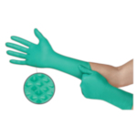 Microflex 93287070 High Risk Latex-Free Disposable Gloves With Raised Grip, SZ 6.5 to SZ 7/S, Nitrile, Green, 11.8 in L, Powder-Free, 4.7/7.9/8.7 mil THK, Application Type: Food Processing and Janitorial/Sanitation, Ambidextrous Hand