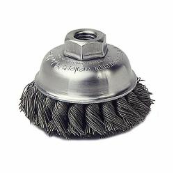 Mighty-Mite 13152 Single Row Cup Brush, 3-1/2 in Dia Brush, M14x2 Arbor Hole, 0.023 in Dia Filament/Wire, Standard/Twist Knot, Steel Fill