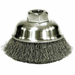 Mighty-Mite 13175 Cup Brush, 3-1/2 in Dia Brush, M10x1.25 Arbor Hole, 0.014 in Dia Filament/Wire, Crimped, Steel Fill