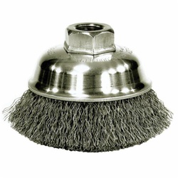 Mighty-Mite 13177 Cup Brush, 3-1/2 in Dia Brush, M14x2 Arbor Hole, 0.014 in Dia Filament/Wire, Crimped, Steel Fill