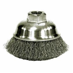 Mighty-Mite 13178 Cup Brush, 3-1/2 in Dia Brush, 3/8-24 UNF Arbor Hole, 0.014 in Dia Filament/Wire, Crimped, Steel Fill