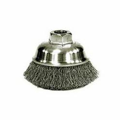 Mighty-Mite 13184 Cup Brush, 3-1/2 in Dia Brush, M14x2 Arbor Hole, 0.014 in Dia Filament/Wire, Crimped, Stainless Steel Fill